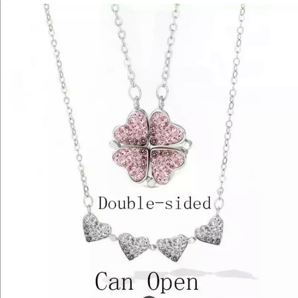 Clover heart split necklace double sided